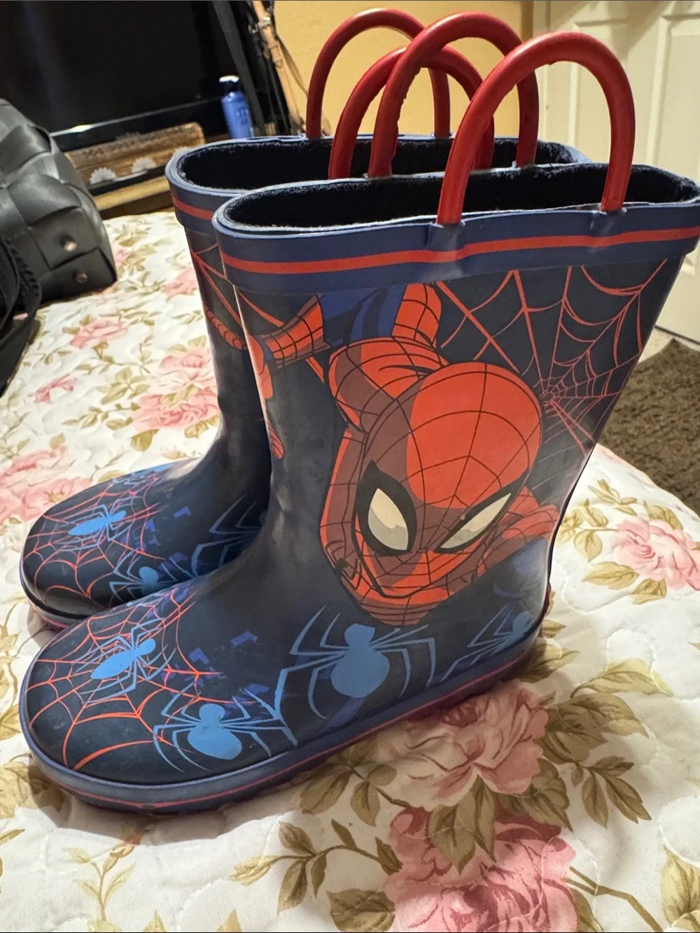 Kids Navy Blue Spider Web Rain Boots